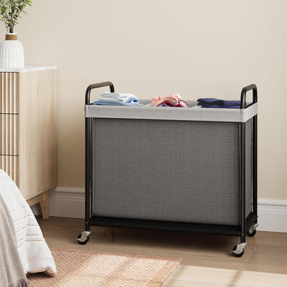 ELYKEN Laundry Hamper 2 Section, 100L Rolling Laundry Sorter with Wheels | Removable Washable Liner Bags, Sturdy Steel Frame and Metal Handle, Double Compartment Clothes Organizer for Laundry Sorting