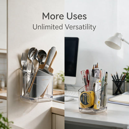 Toothbrush Holders for Bathroom - Detachable Divided Design, Drawer Drainage Tray, Adhesive Wall-Mounted/Countertop Dual-Use, Large Capacity Organizer for Bathroom/Kitchen/Office, Easy Install (Clear)