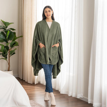 Berkshire Blanket Primalush™ Wearable Blanket, Cozy Loungewear Pocketed Plush Cape Wrap for Adults & Teens(Purple, One Size 58"X64")