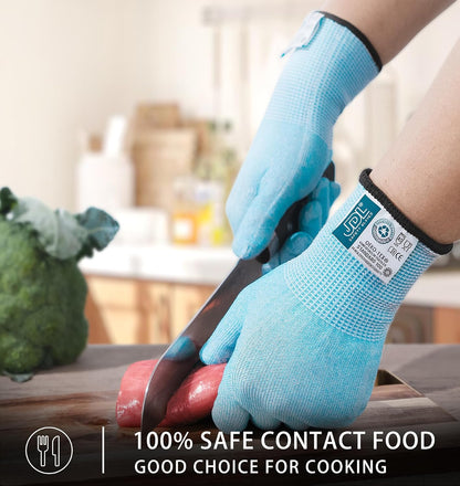 JDL Large Blue Cut Resistant Gloves with Touch Screen, Food Grade, ANSI A5, 3D Stretch Fit, Firm Grip, Suitable for Oyster Shucking, Meat Slicing, Kitchen Protection