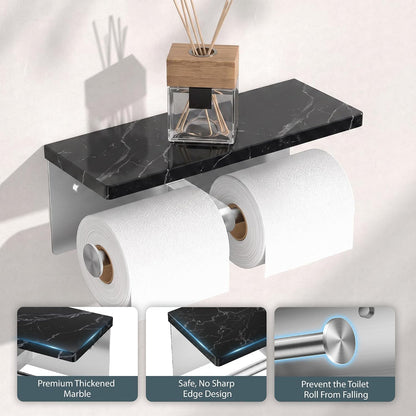FORIOUS Toilet Paper Holder with Shelf, Commercial Toilet Paper Dispensers | Brushed Nickel | Wall Mount Bathroom Tissue Holder | SUS304 Stainless Steel Rustproof | Double Tissue Roll Holder
