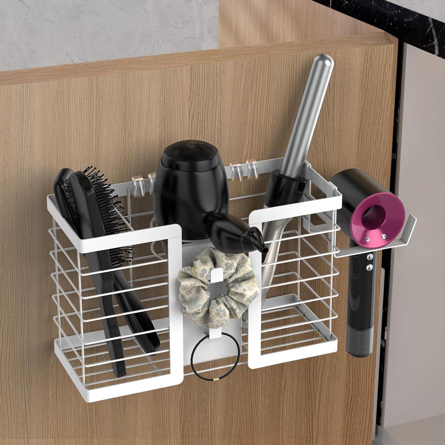 FUNKYLEE Hair Tool Organizer, 3 in 1 Metal Hair Dryer Holder Wall Mounted for Flat Iron, Curling Iron, Straightener, Styling Tools Bathroom Storage and Organizer (Black)