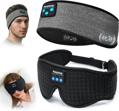 2-Pack Sleep Headphones & 3D Sleep Mask Set, Sleep Headband Headphone & Wireless Eye Mask with Ultra-Thin Speakers for Side Sleepers, Idea for Running, Workout, Insomniac, Travel, Meditation