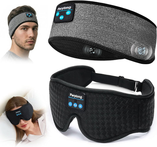 2-Pack Sleep Headphones & 3D Sleep Mask Set, Sleep Headband Headphone & Wireless Eye Mask with Ultra-Thin Speakers for Side Sleepers, Idea for Running, Workout, Insomniac, Travel, Meditation