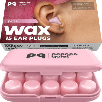 Peace&Quiet PQ Silicone Ear Plugs for Sleeping - 15 Wax Earplugs for Sleep and Swimming Ear Plugs, Soft Ear Covers for Sleeping and Water, Noise Cancelling