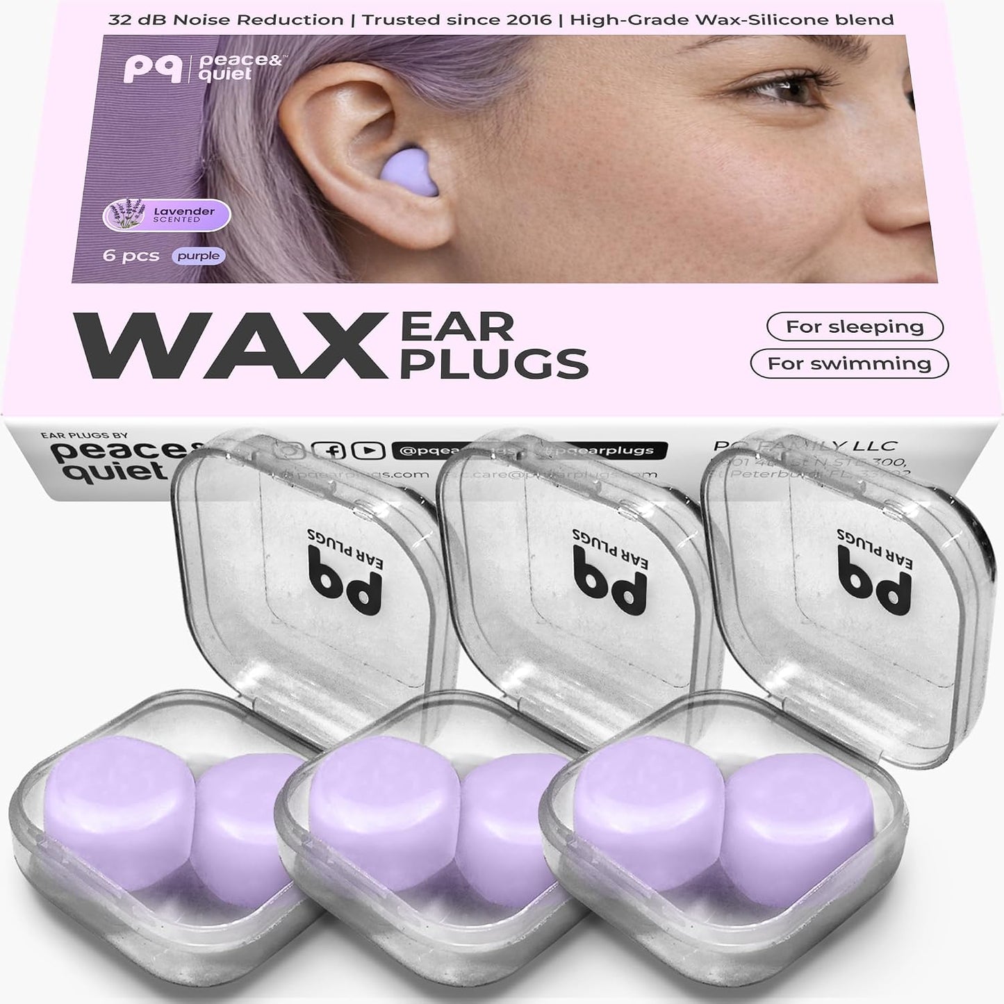 PQ Wax Ear Plugs for Sleep - 6 Silicone Wax Earplugs for Sleeping and Swimming - Gel Ear Plugs for Noise Cancelling, Ear Protection - Sleeping Earplugs with Sound Blocking 32 Db (6-Pillows). Beige