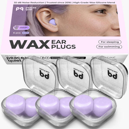 PQ Wax Ear Plugs for Sleep - 6 Silicone Wax Earplugs for Sleeping and Swimming - Gel Ear Plugs for Noise Cancelling, Ear Protection - Sleeping Earplugs with Sound Blocking 32 Db (6-Pillows). Beige