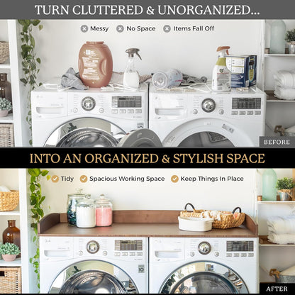 Nedura Washer Dryer Countertop with Anti-Vibration Pads, Curved Edge Rails, Premium Bamboo Laundry Countertop, Washer Dryer Topper, Laundry Room Organization, Laundry Room Accessory – Dark Walnut