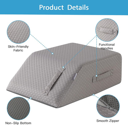 MEGCXIT Leg Pillow Elevation Blood Circulation Cover, Leg Wedge Pillow Case, Leg Elevating Pillowcase for After Surgery, Foot Knee Pillow Replacement Cover Only, 23.6×16.8×8 Inch, White/Grey