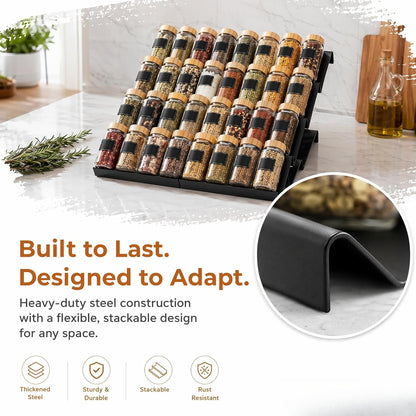 8 Pack Expandable Spice Drawer Organizer Tray Insert for Kitchen | Holds 32 jars, 4 tier steps, tool-free assembly, easy clean surface