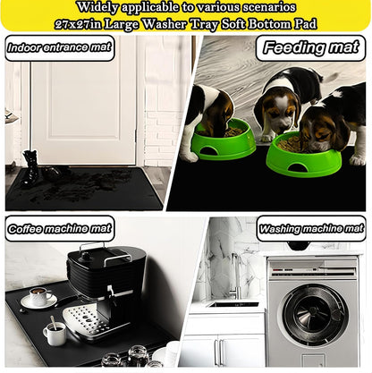 27×27inch Washer Drain Pan Silicone Mat, With Raised Edge Washing Machine Silicone Mat, Multi-function Non Slip, Soft Foldable Portable Waterproof Pad（black）