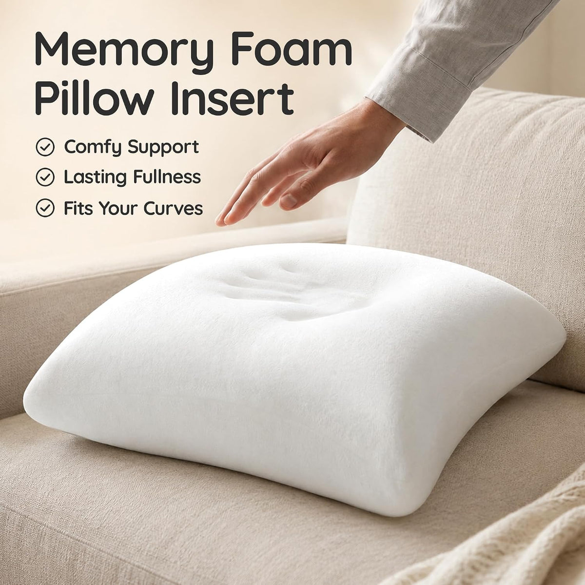 AM AEROMAX 12x20 Memory Foam Throw Pillow Insert, Rectangular Lumbar, White