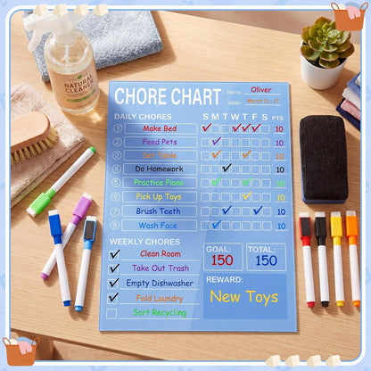Eaasty Acrylic Magnetic Chore Chart Dry Erase Acrylic Board 8.66" x 11.8" Daily Chore Planner to Do List Reward Responsibility Chart with Magnetic Markers and Board Eraser for Home Refrigerator (Blue)