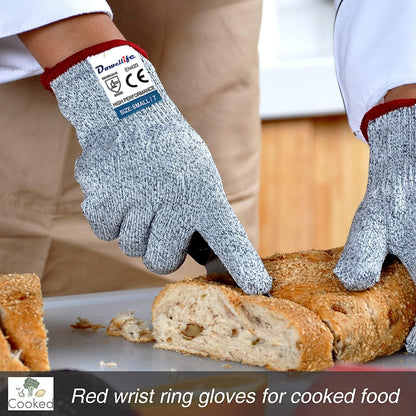Dowellife Cut Resistant Gloves Food Grade Level 5 Protection, Safety Kitchen Cuts Gloves for Oyster Shucking, Fish Fillet Processing, Mandolin Slicing, Meat Cutting and Wood Carving. (X-Large)