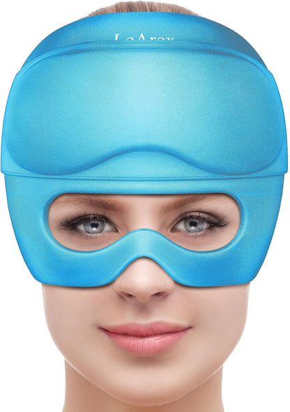 2 in 1 Migraine Relief Cap with Gel Eye Mask, Headache Relief Cap Ice Head Wrap Hot and Cold Therapy Hat Gift for Women for Headache Puffy Eyes Sinus and Tension Stress Relief (Light Purple)