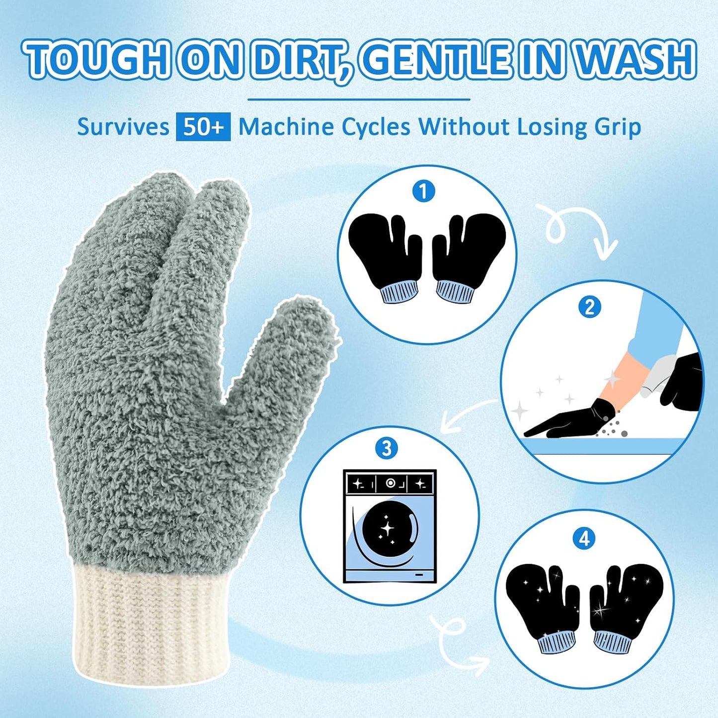 MIG4U Microfiber Dusting Gloves House Cleaning Glove for Blinds, Windows, Shutters, Furniture, and Car, Reusable Lint-Free Blue 1 Pair S/M