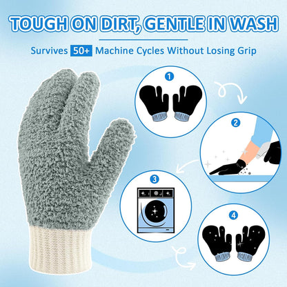 MIG4U Microfiber Dusting Gloves House Cleaning Glove for Blinds, Windows, Shutters, Furniture, and Car, Reusable Lint-Free Blue 1 Pair S/M