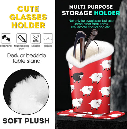 Plush Lined Eyeglasses Holder, PU Leather Glasses Stand Case