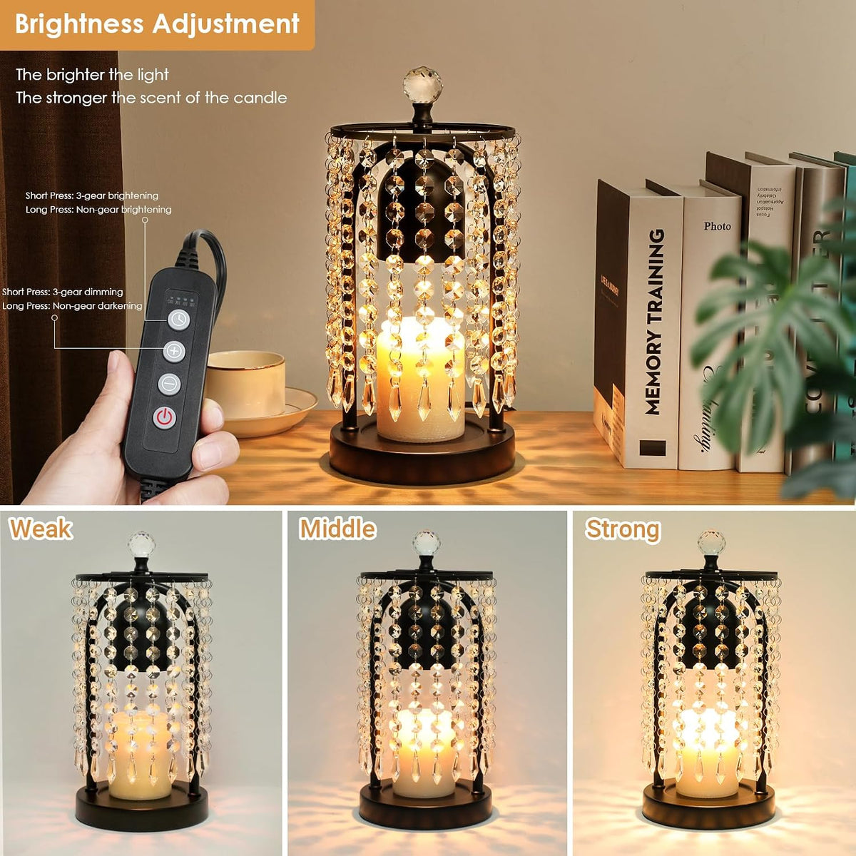 Gold Candle Warmer Lamp with Timer and Dimmer - Electric Candle Warmer,Crystal Candle Lamp for Bedroom Decor,Flameless Scented Candle Light Warmer,House Warming Gift New Home for Women