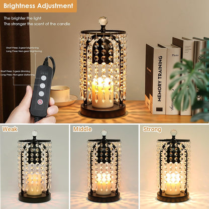 Gold Candle Warmer Lamp with Timer and Dimmer - Electric Candle Warmer,Crystal Candle Lamp for Bedroom Decor,Flameless Scented Candle Light Warmer,House Warming Gift New Home for Women