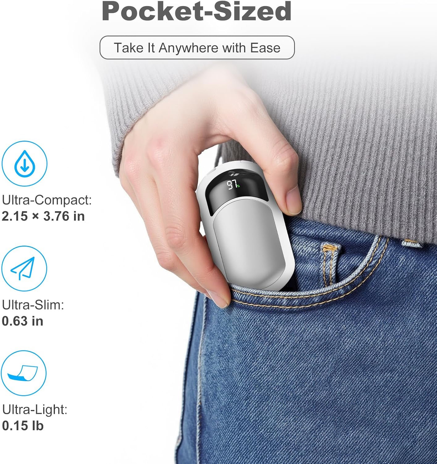 AI Hand Warmers Rechargeable 2 Pack, 6400mAh Portable Pocket Electric Hand Warmer, Fast Heating 3-Settings Reusable Handwarmers for Christmas, Gloves, Travel, Hunting Essentials Men Women