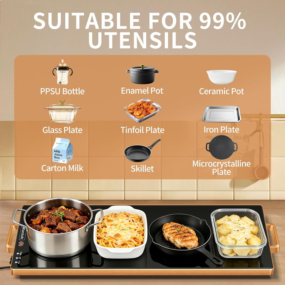 Electric Warming Tray,Extralong 47"x12",Tempered Glass Warming Mat for Food
