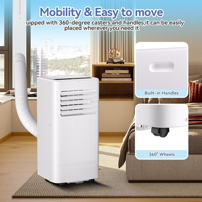 10000 BTU Portable Air Conditioner, 3 In1 Cooling Dehumidifier Fan, Quiet Fast Cooling, 4 Way Swing, LED Display, Remote, 24H Timer, 360° Wheels, Window Kit, Cools Rooms Up to 450 Sq.ft