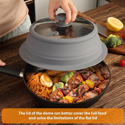 Collapsible Microwave Splatter Lid with Vented Tempered Glass Cover Wok Lid for Microwave Safe, Stockpot Steamer Pot Pan Round Bowl Plate 5" 6" 7" 8" 9" 10" Universal Multifunction Silicone Cover