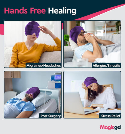 Magic Gel Migraine Ice Head Wrap - Real Migraine & Headache Relief | The Original Headache Cap | Cold, Comfortable, Dark & Cool; Endorsed by Physicians, Loved by Thousands - Purple