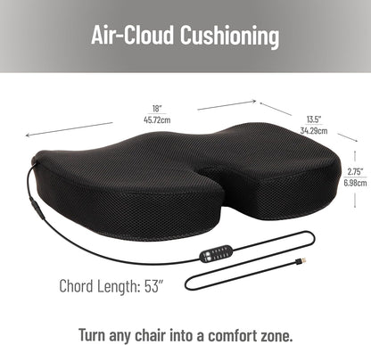 Mind Reader Heated Memory Foam Seat Cushion with Air-Cloud Support, Slim Ergonomic Cushion with 4 Heat Settings Timer and Auto Shut-Off, Black