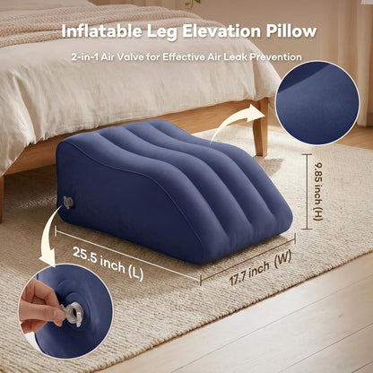 Inflatable Leg Elevation Pillow for Sleeping, Blood Circulation | Ergonomic Wedge Pillow for Swelling, Portable Travel Leg Rest Cushion, Black