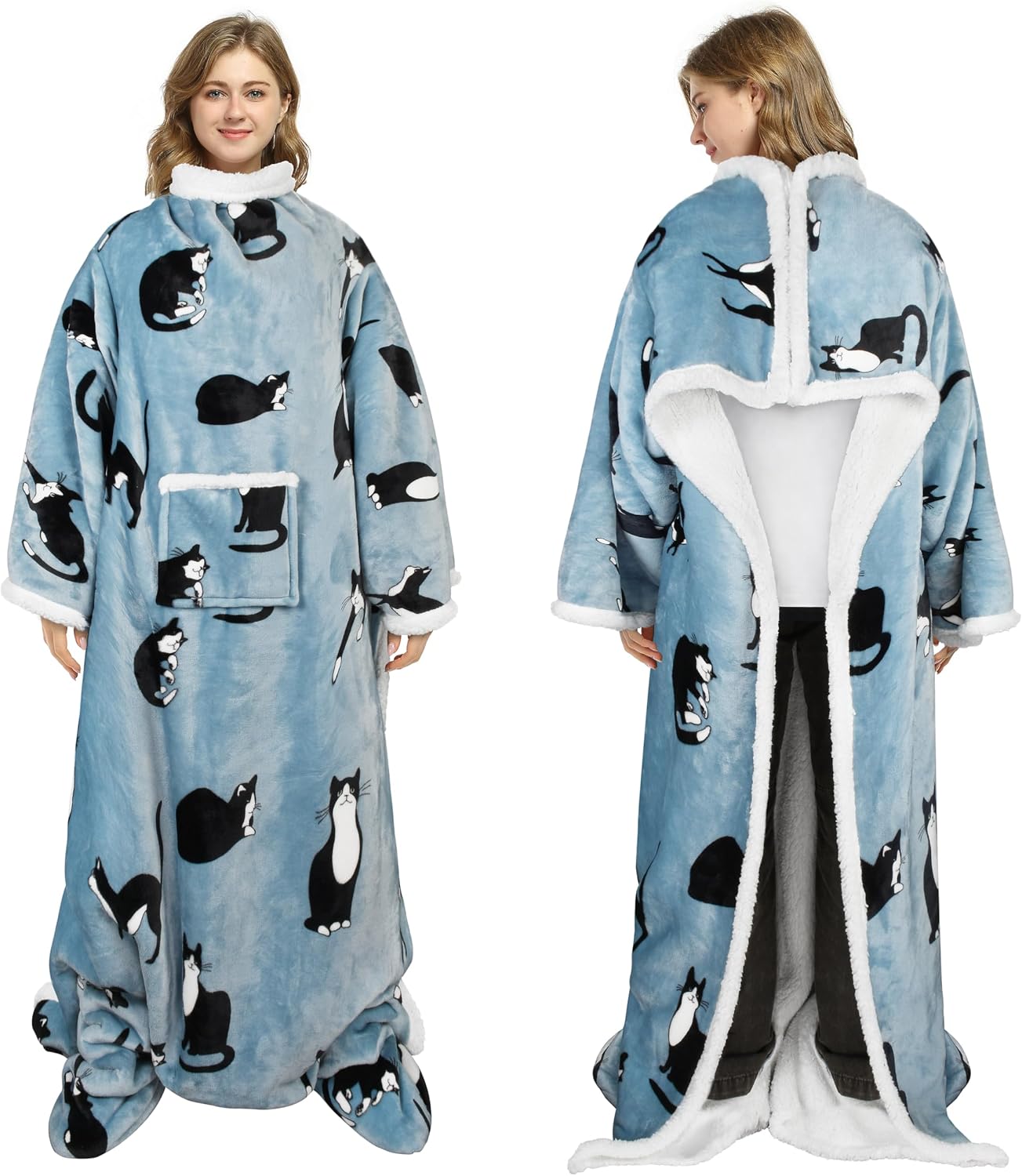 Catalonia Wearable Blanket with Sleeves & Foot Pocket for Adults | Soft Fleece Throw Wrap with Hands-Free Comfort, Perfect for Reading, TV Time & Relaxing, Christmas Gift for Women & Men
