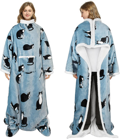 Catalonia Wearable Blanket with Sleeves & Foot Pocket for Adults | Soft Fleece Throw Wrap with Hands-Free Comfort, Perfect for Reading, TV Time & Relaxing, Christmas Gift for Women & Men