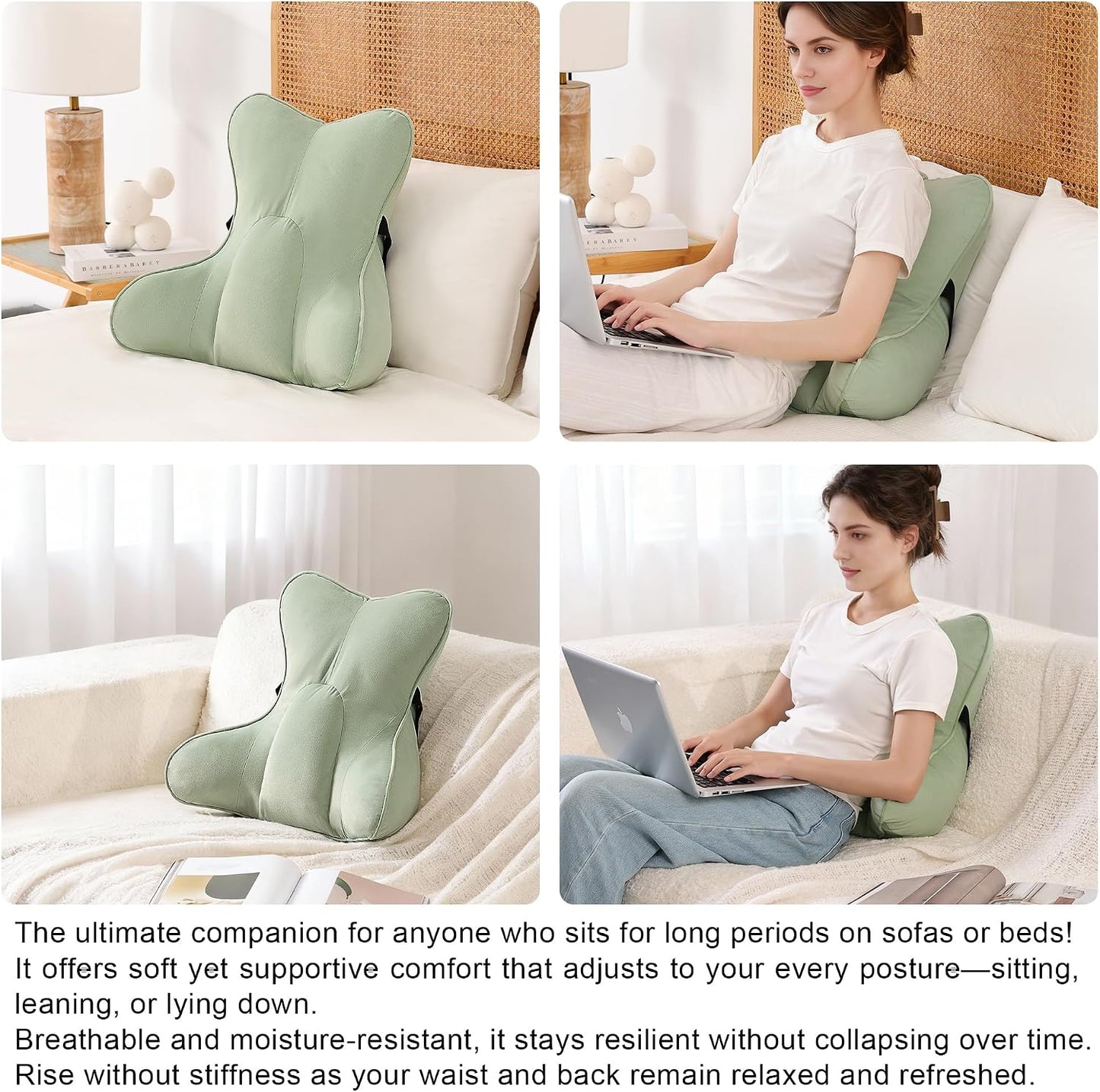 Lumbar Support Pillow(Pat. Pend) – Multi-Functional Ergonomic Back Cushion for Sofa Chair, Car Seat & Sofa, Reading Pillow with Firm Multi-Zone Support to Relieve Lower Back Pain, Misty White