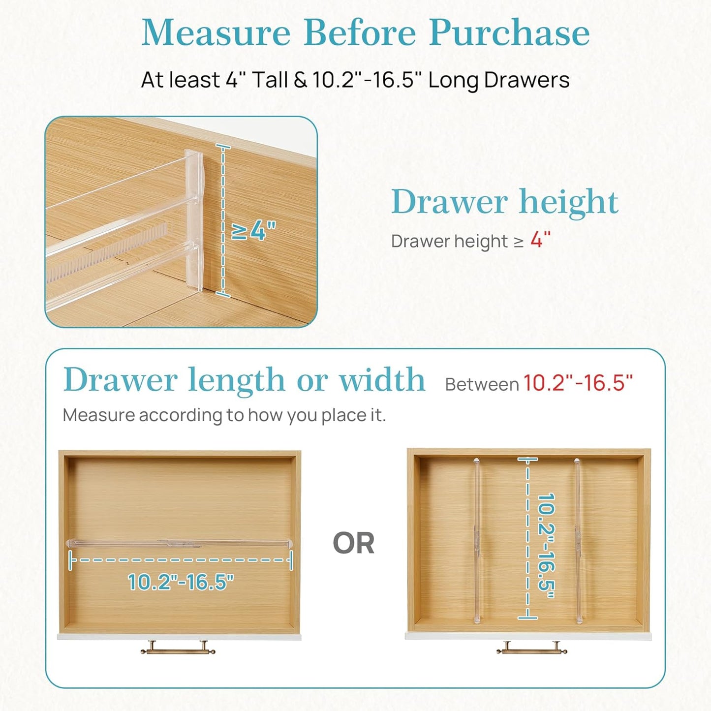 Vtopmart 12 Pack Drawer Dividers for Clothes, 4" High 10.2"-16.5" Adjustable Expandable Dresser Drawer Organizer, Clear Plastic Separators for Dresser, Baby Clothing, Underwear, Cosmetic, Toiletries | Expandable Dresser Drawer Organizer, Clear Plastic
