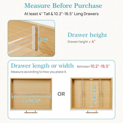 Vtopmart 12 Pack Drawer Dividers for Clothes, 4" High 10.2"-16.5" Adjustable Expandable Dresser Drawer Organizer, Clear Plastic Separators for Dresser, Baby Clothing, Underwear, Cosmetic, Toiletries | Expandable Dresser Drawer Organizer, Clear Plastic