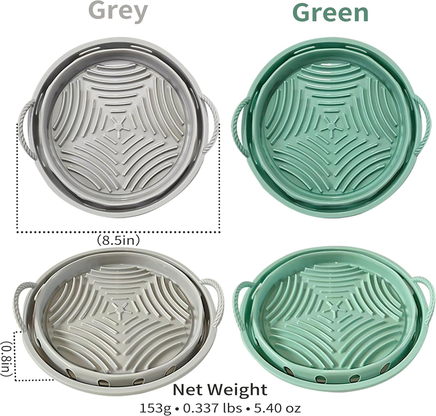 2-Pack Round Silicone Liner with Handles, Reusable Non-Stick Heat Resistant Baking Mat, Cooking Pad Compatible with Air Fryer, Oven & Microwave Accessories