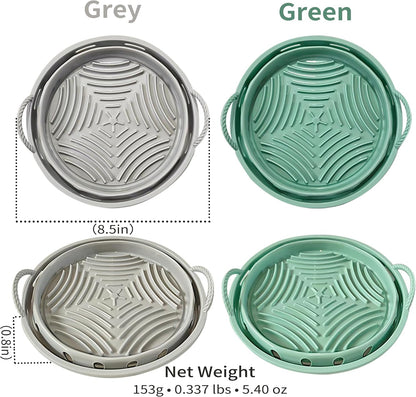 2-Pack Round Silicone Liner with Handles, Reusable Non-Stick Heat Resistant Baking Mat, Cooking Pad Compatible with Air Fryer, Oven & Microwave Accessories
