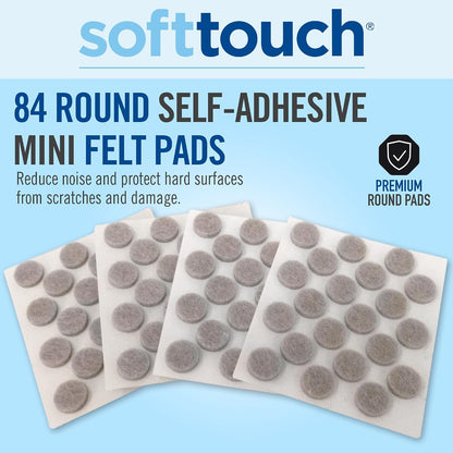 SoftTouch 3/8" Round Mini Self-Stick Furniture Slider Felt Pads for Hard Surfaces, Noise-Reducing Adhesive Furniture Moving Pads for Beds, Sofas, Dressers, 84-Count, Beige