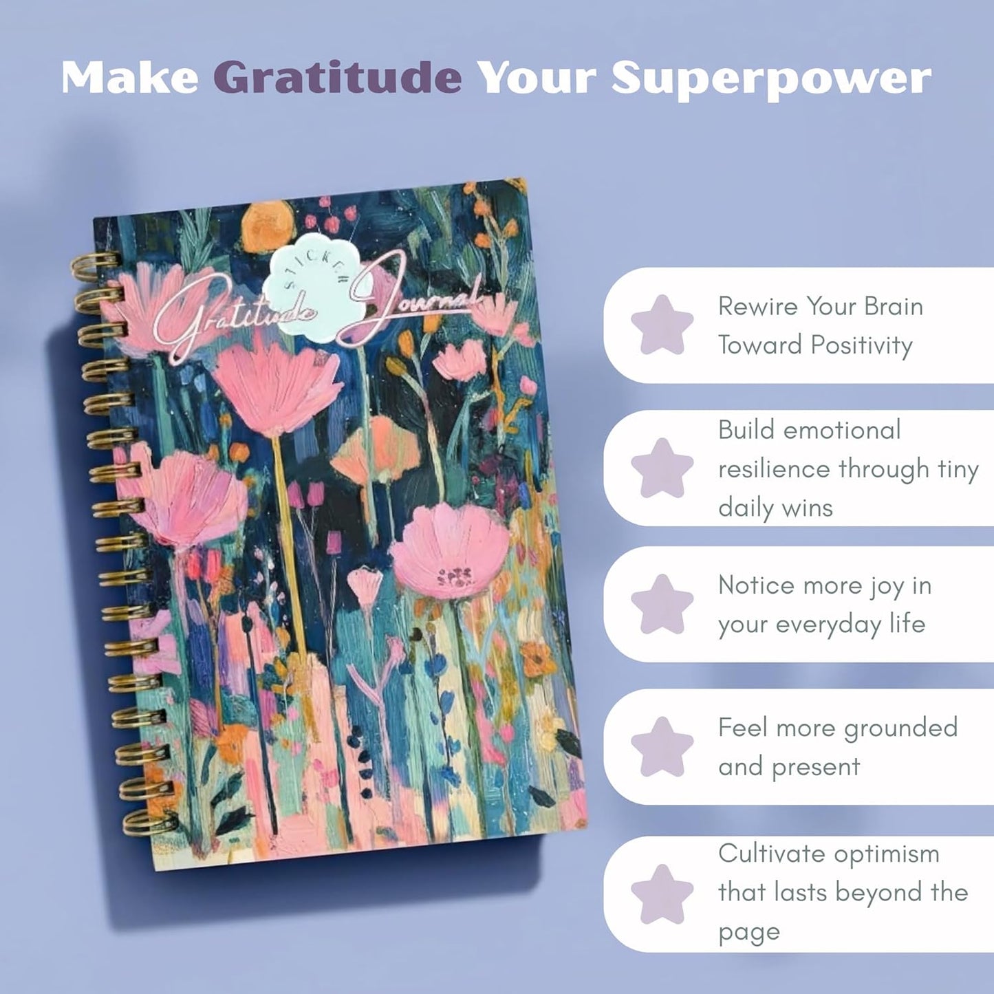One Minute Gratitude Journal - One Line a Day - Daily Gratitude Sticker Journal for Happiness, Mindfulness, Positivity and Reflection - Hardcover Spiral Bound Yearly Diary for Personal Growth