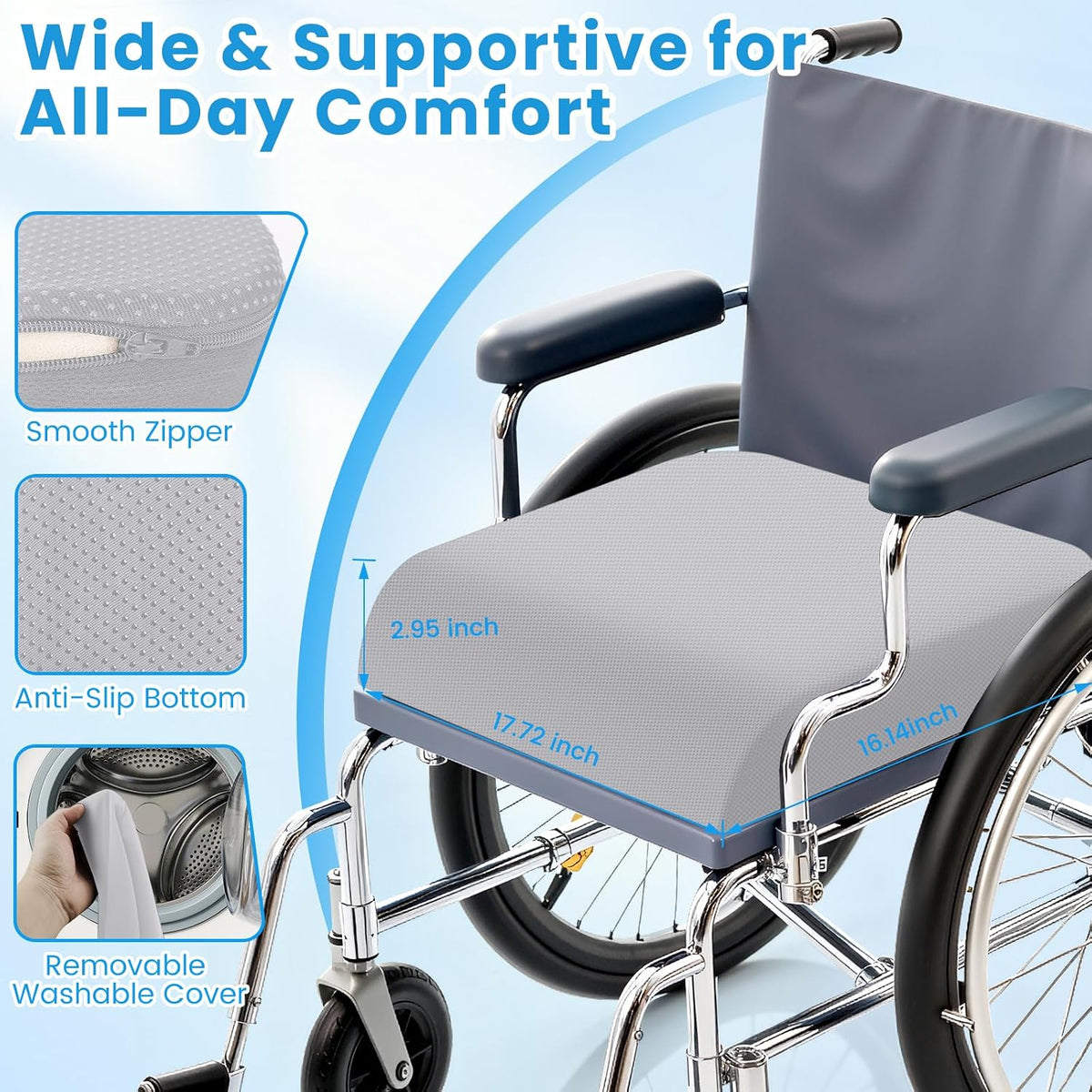 Wheelchair Seat Cushion Cooling Gel Memory Foam Chair Cushion