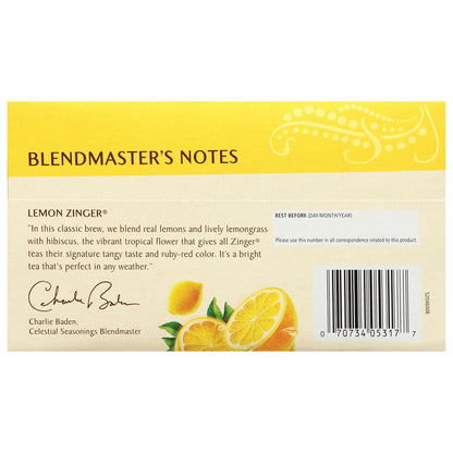 Celestial Seasonings Raspberry Zinger Herbal Tea, Caffeine Free, 20 Tea Bags Box