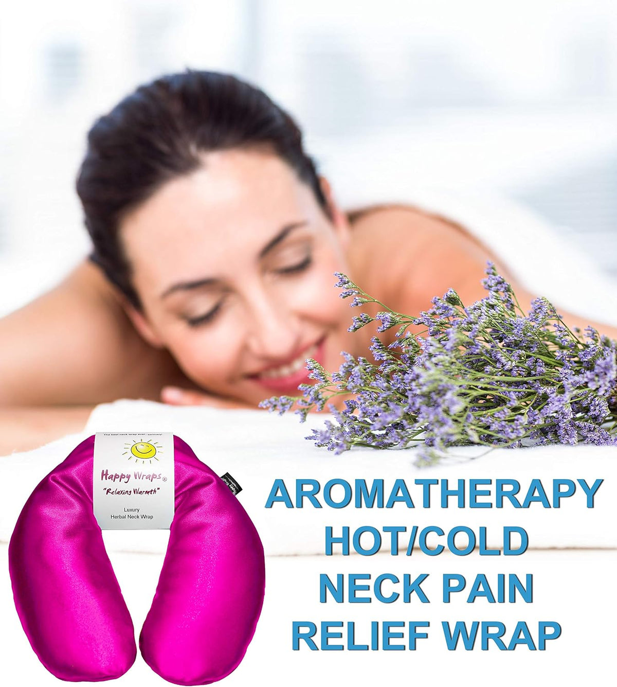 Microwavable Herbal Neck Wrap - Hot Cold Aromatherapy Neck Warming Pillow - Heating Pad for Migraines, Stress, Gifts for Women, Birthdays, Christmas and Free Sleep Mask - Purple Cotton