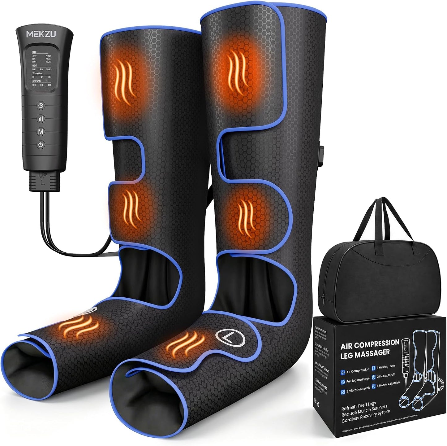 MEKZU Air Compression Leg Massager with Heat, 6 Massage Modes, Foot Boots | Circulation and Pain Relief, 3 Vibration Settings, Compression Leg Wraps for Daily Relaxation, Seniors and Adults