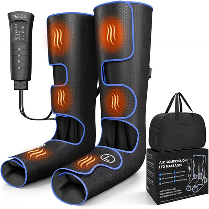 MEKZU Air Compression Leg Massager with Heat, 6 Massage Modes, Foot Boots | Circulation and Pain Relief, 3 Vibration Settings, Compression Leg Wraps for Daily Relaxation, Seniors and Adults