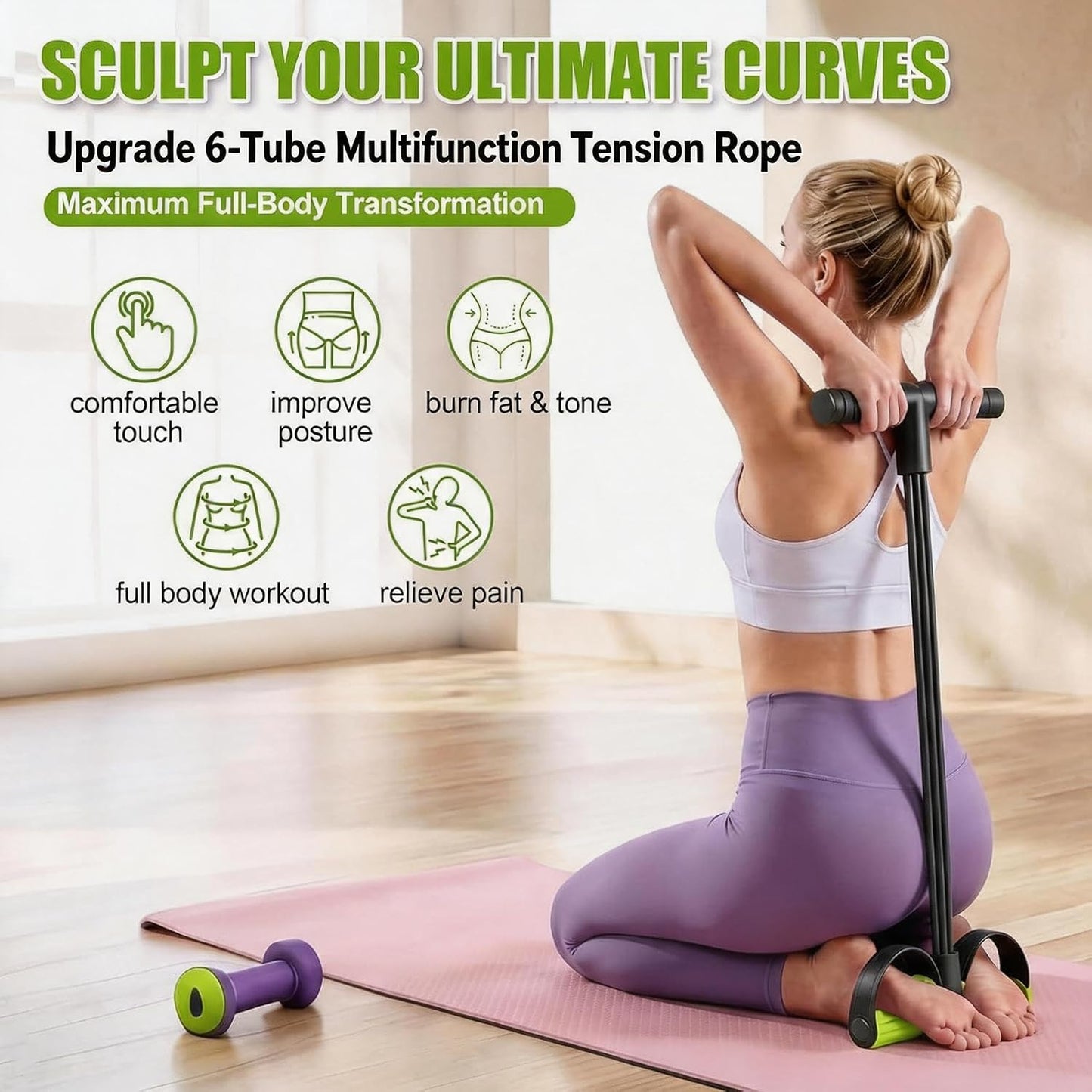 Foot Pedal Resistance Bands with Handles, 6-Tube Multifunction Exercise Bands, Durable Home Gym Fitness Equipment for Women & Men