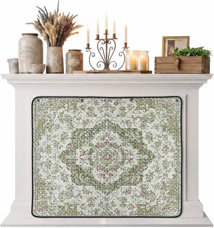 Magnetic Fireplace Cover Grey Medieval Flowers Fireplace Screen Decorative Retro Bohemian Pattern Insulation Fireplace Blocker Save Energy Fireplace Draft Stopper Covers for Living Room 39x32 Inch