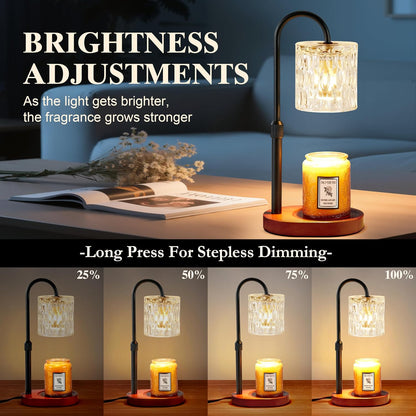 Dreamholder Electric Candle Warmer Lamp with Timer & Dimmer, Adjustable Height Wax Melt Warmer for Jar Candles, Wood Base Candle Melter, Floral Home Decor Gifts for Women, Mom, Natural Wood