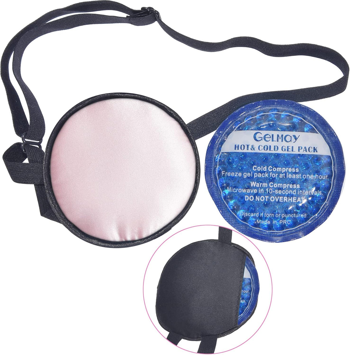 Cooling Eye Patches for Puffy Eyes, Pure Silk Ice Eye Patch, Single Eye Mask, Medical One Eye Cover Cold Hot Therapy Strabismus Lazy Eyes After Surgery Adult Kid Pirate Eyepatch (Black)