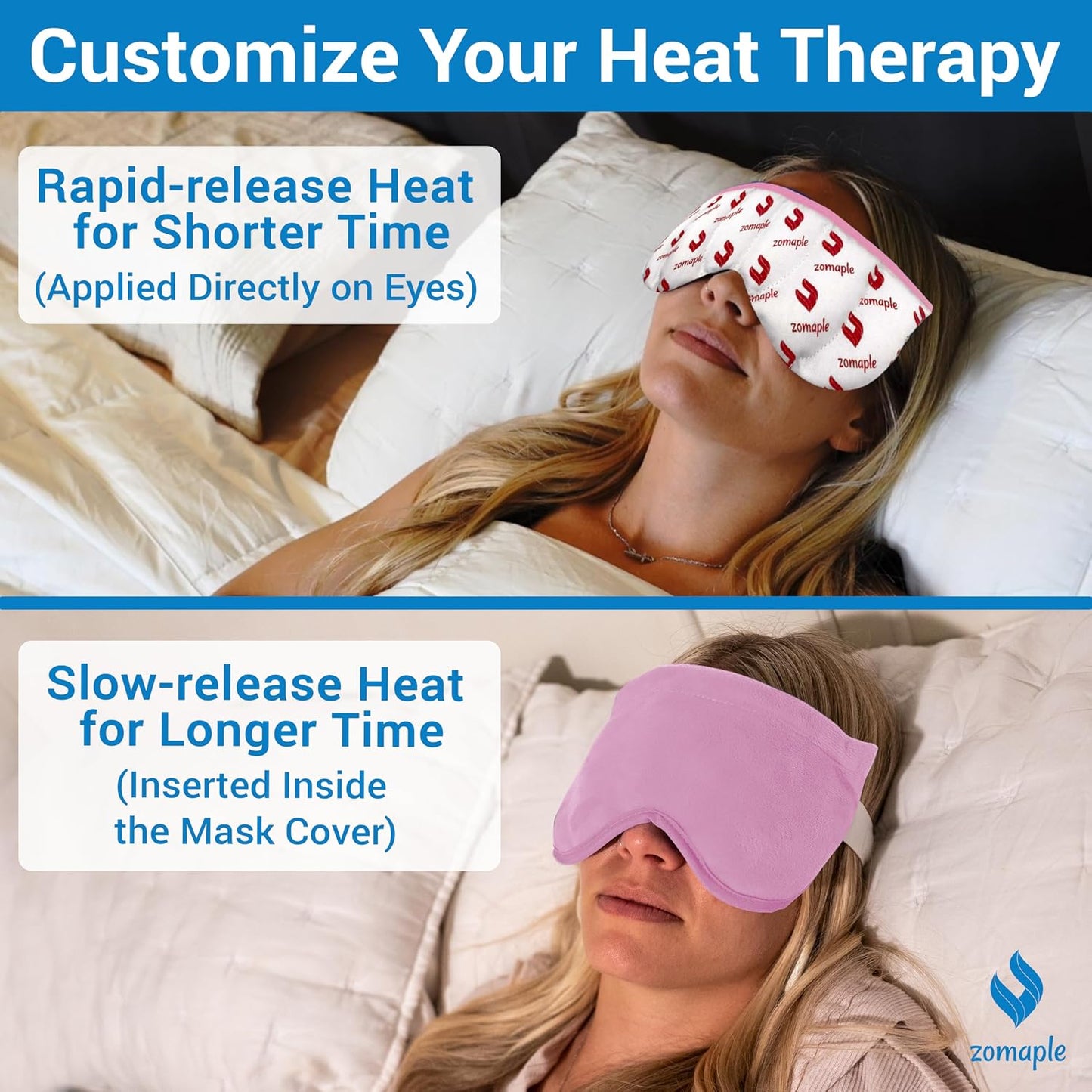 ZOMPALE Heated Eye Mask for Dry Eyes – Microwavable Moist Heat Eye Compress – Warm Compress for Eyes, Eye Strain & Stye Relief – Adjustable Strap, Washable Plush Cover, Reusable Eye Mask for Sleep